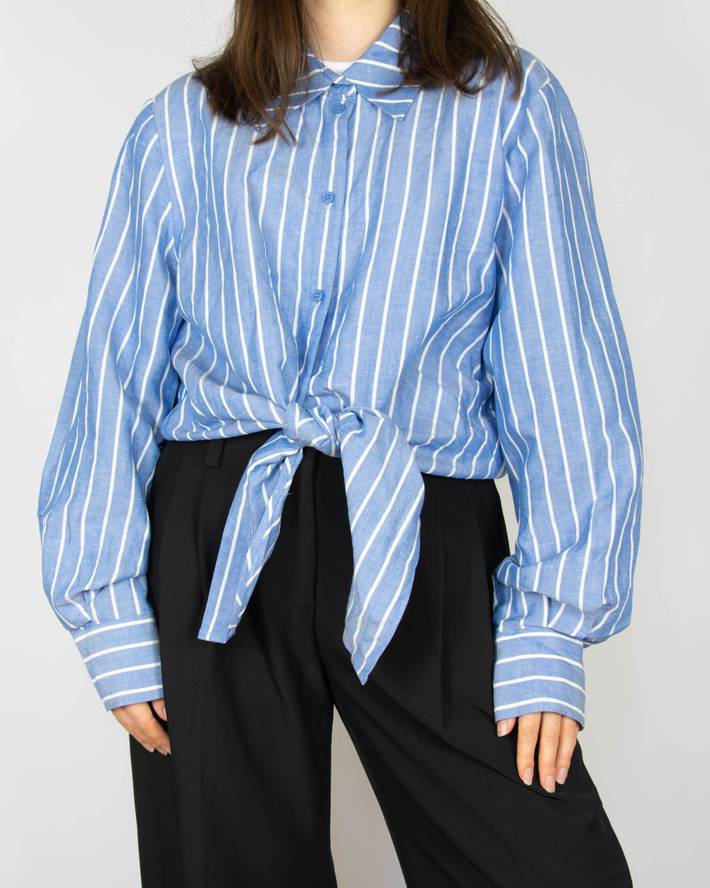 Blue viscose and linen tie-front shirt by & Other Stories