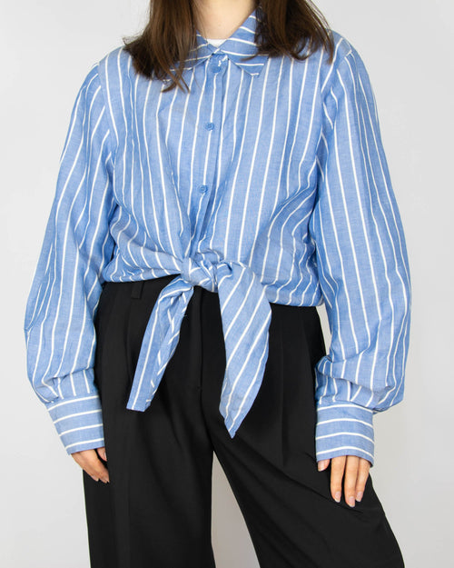 Blue viscose and linen tie-front shirt by & Other Stories