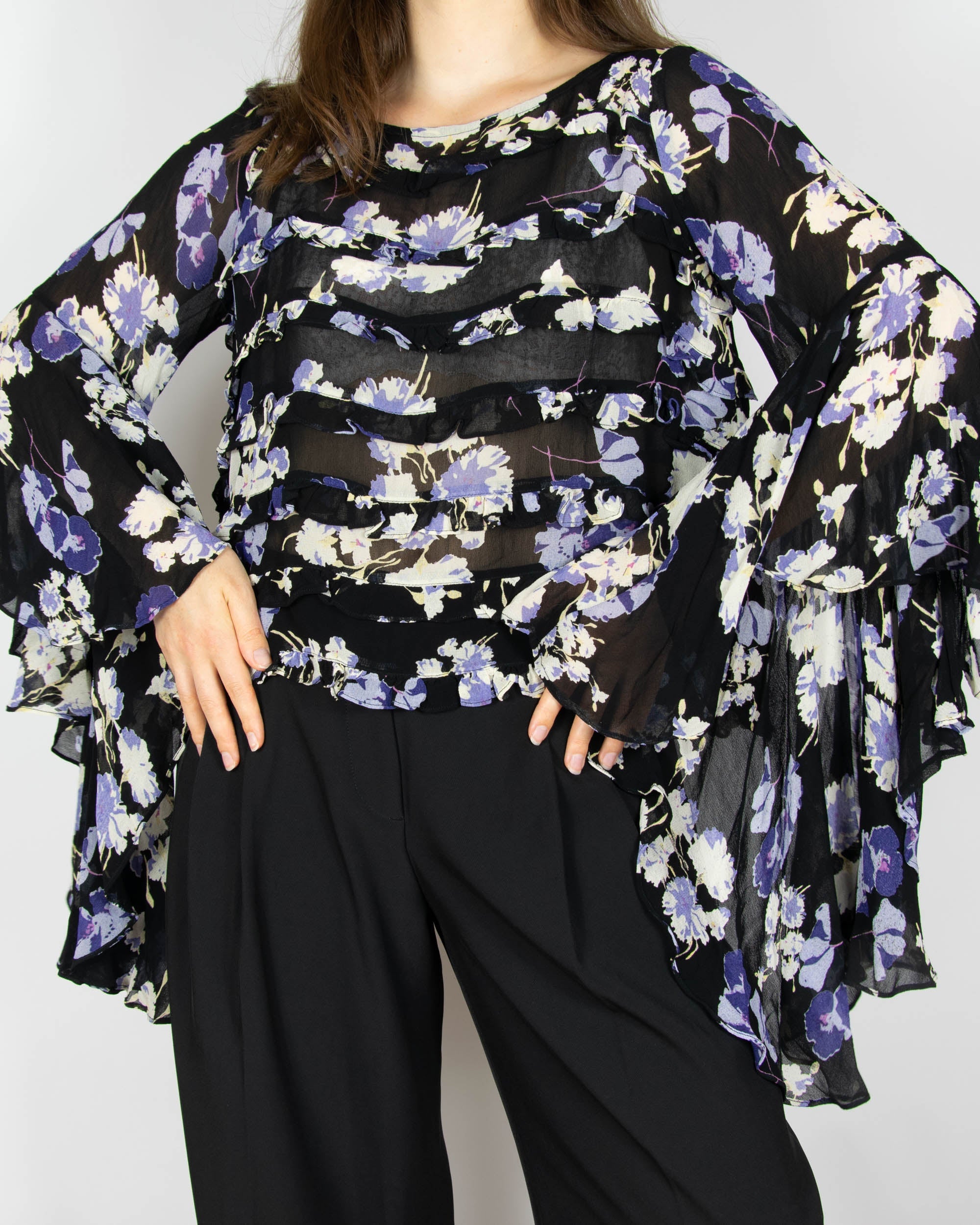 Black floral viscose blouse by byTiMo