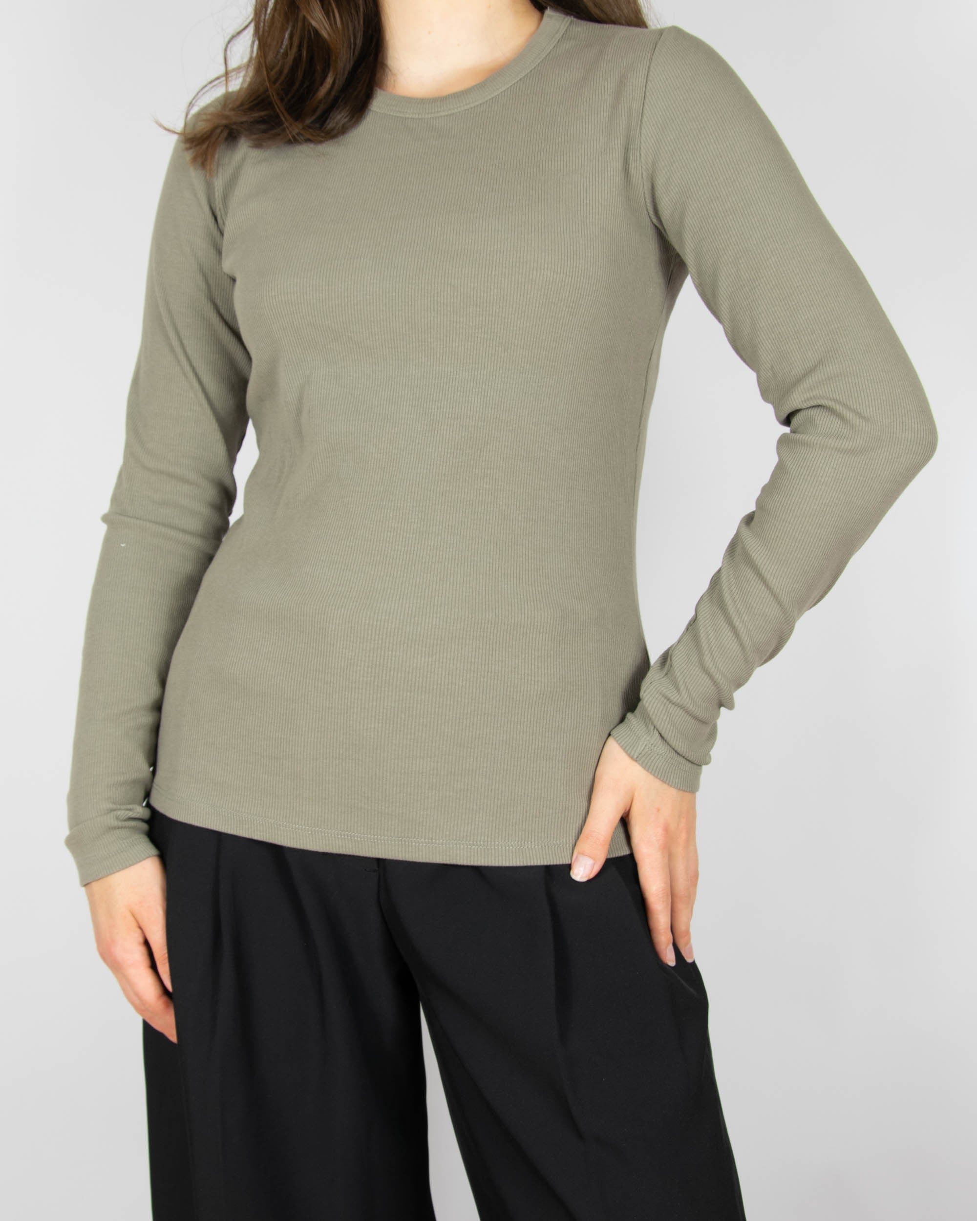 Olive ribbed long-sleeve cotton top by Levete Room