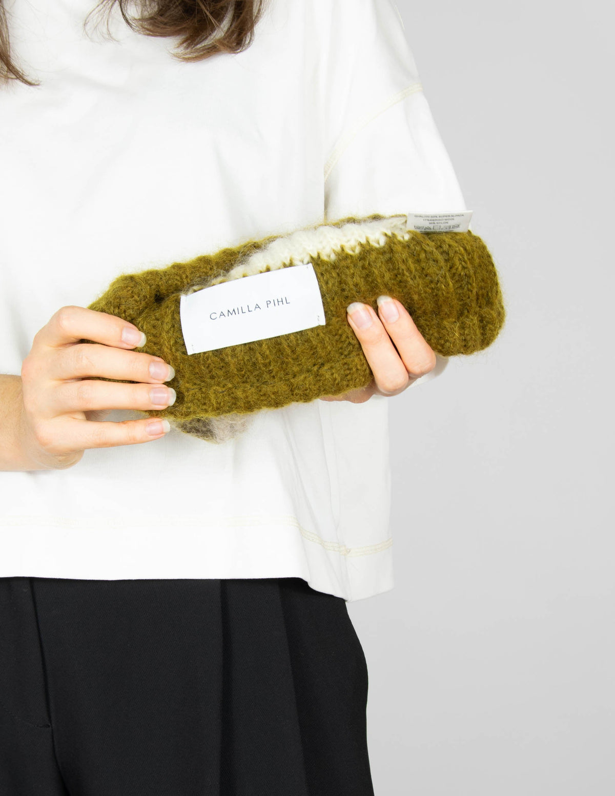 Olive and cream alpaca and merino wool hat by Camilla Pihl