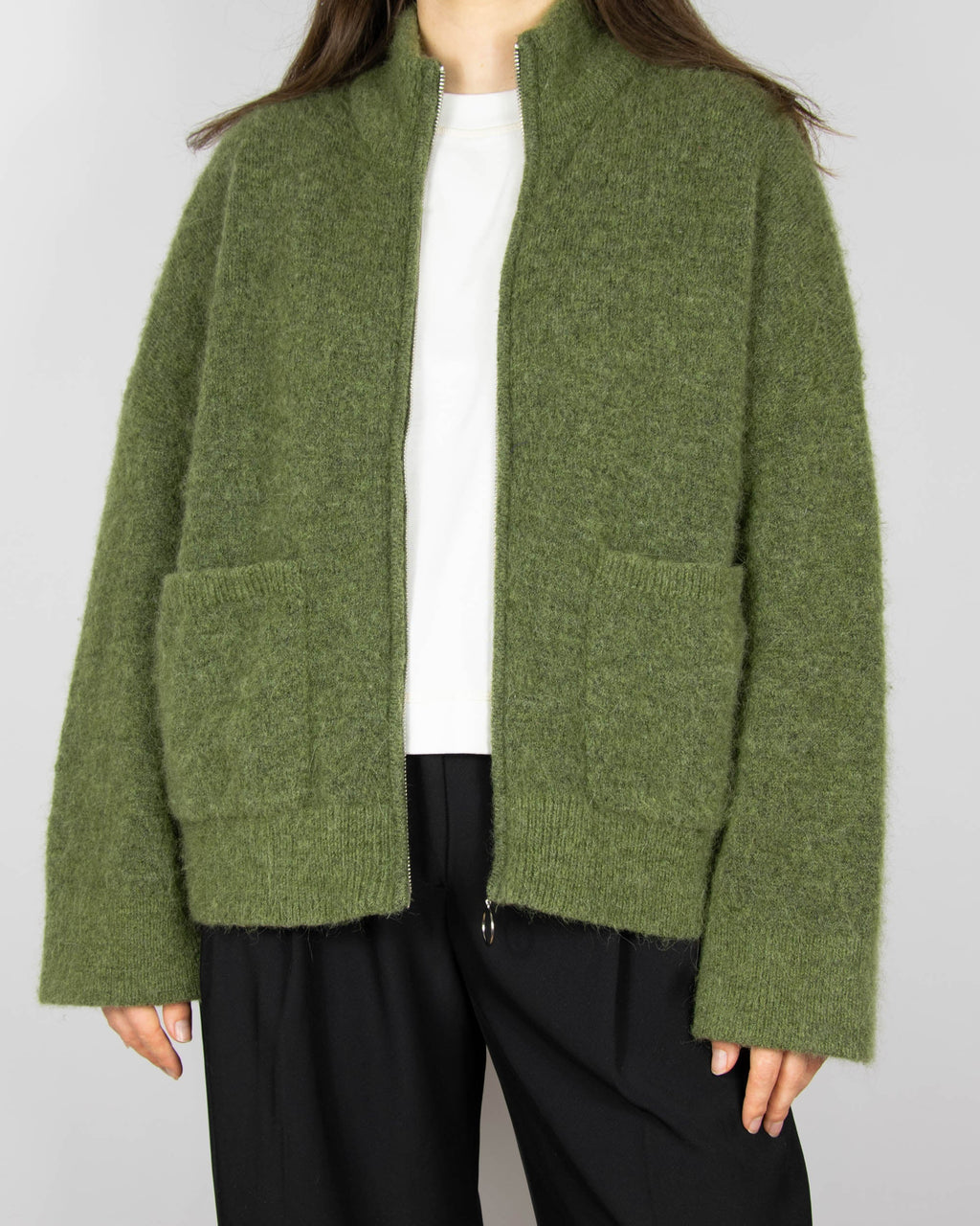 Olive green wool and alpaca cardigan by Selected