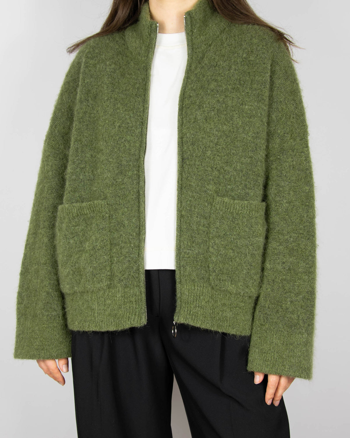 Olive green wool and alpaca cardigan by Selected
