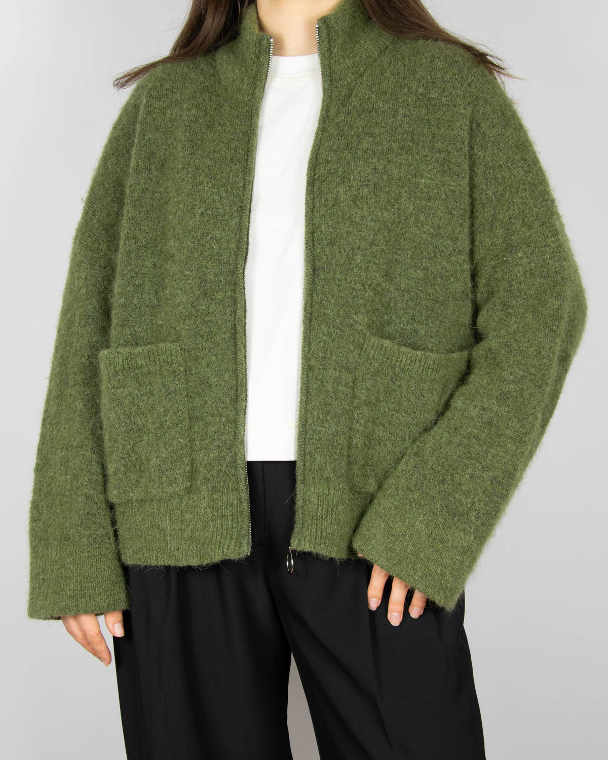 Olive green wool and alpaca cardigan by Selected