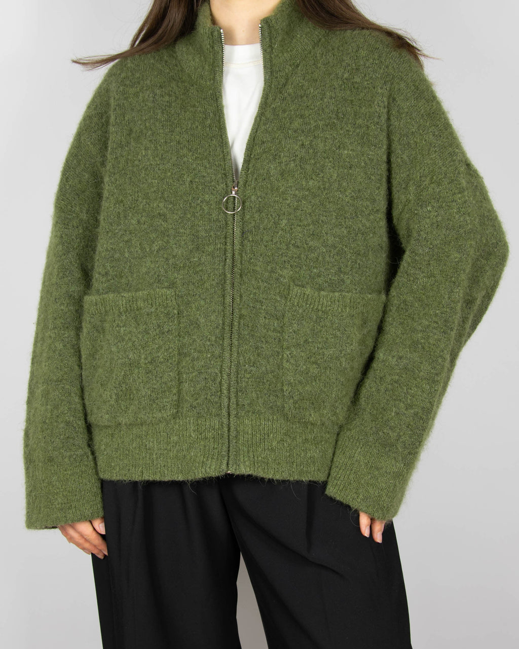 Olive green wool and alpaca cardigan by Selected