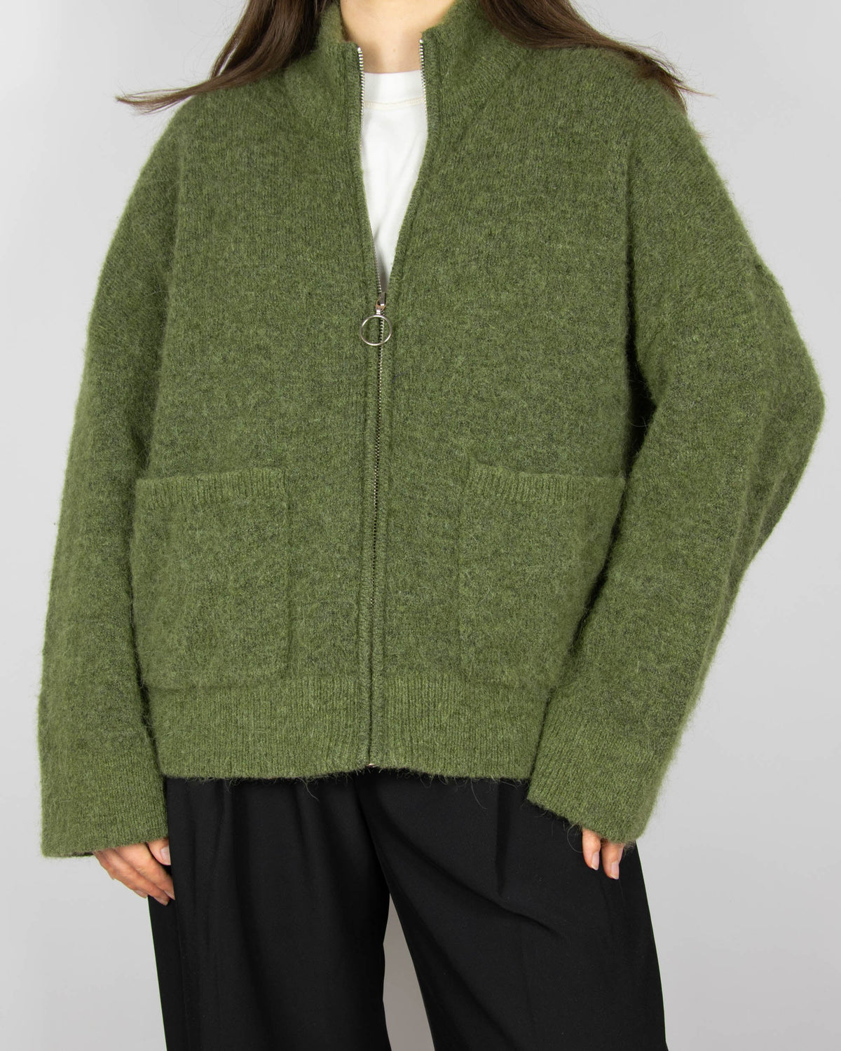 Olive green wool and alpaca cardigan by Selected