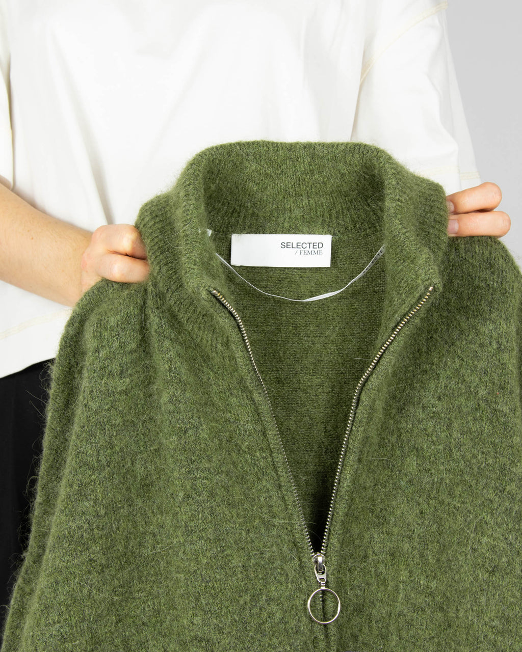 Olive green wool and alpaca cardigan by Selected