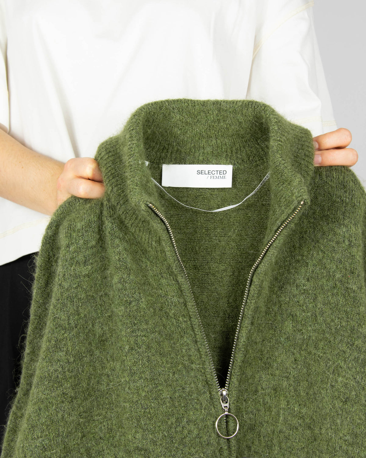 Olive green wool and alpaca cardigan by Selected