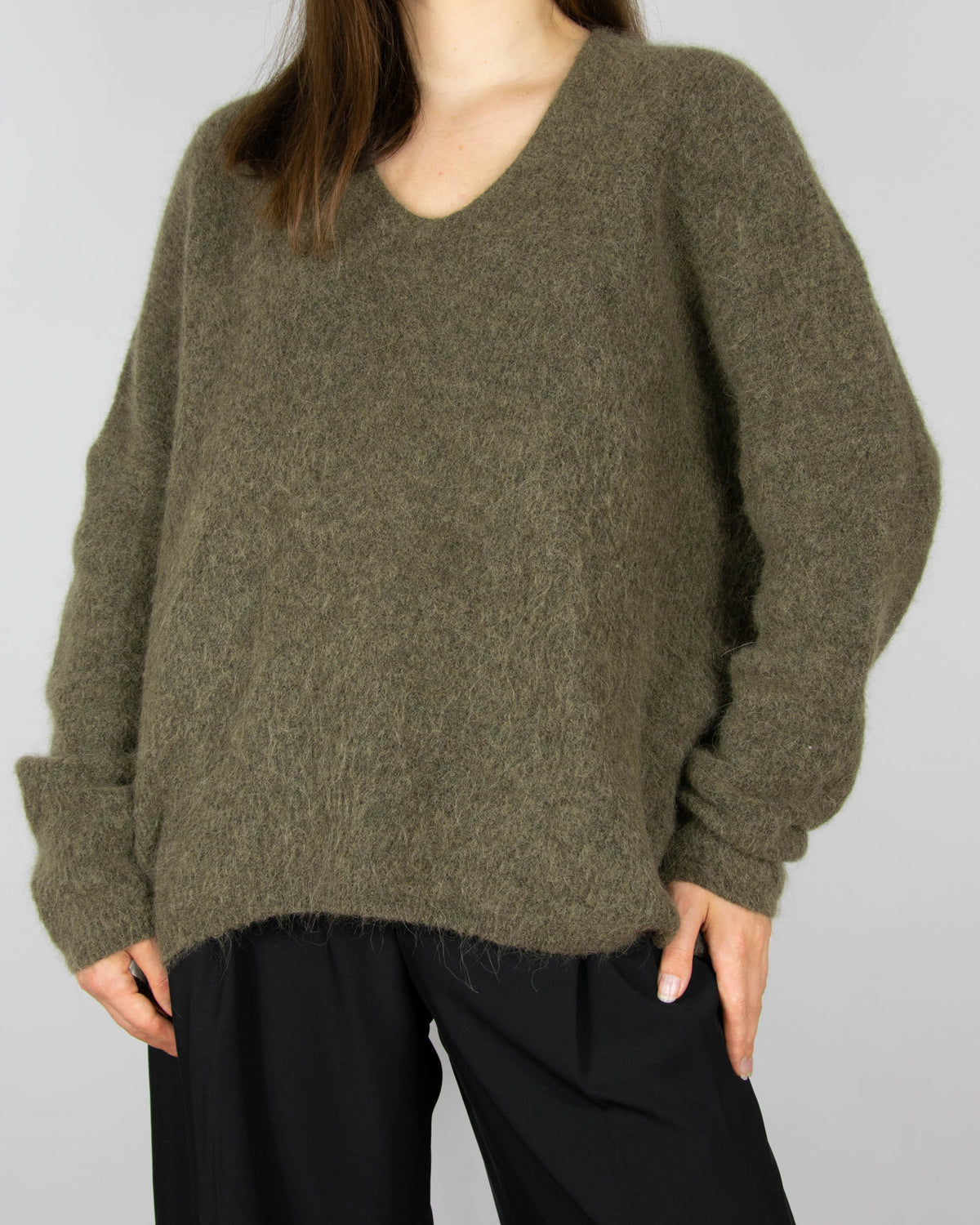 Khaki green alpaca and wool sweater by MOS MOSH