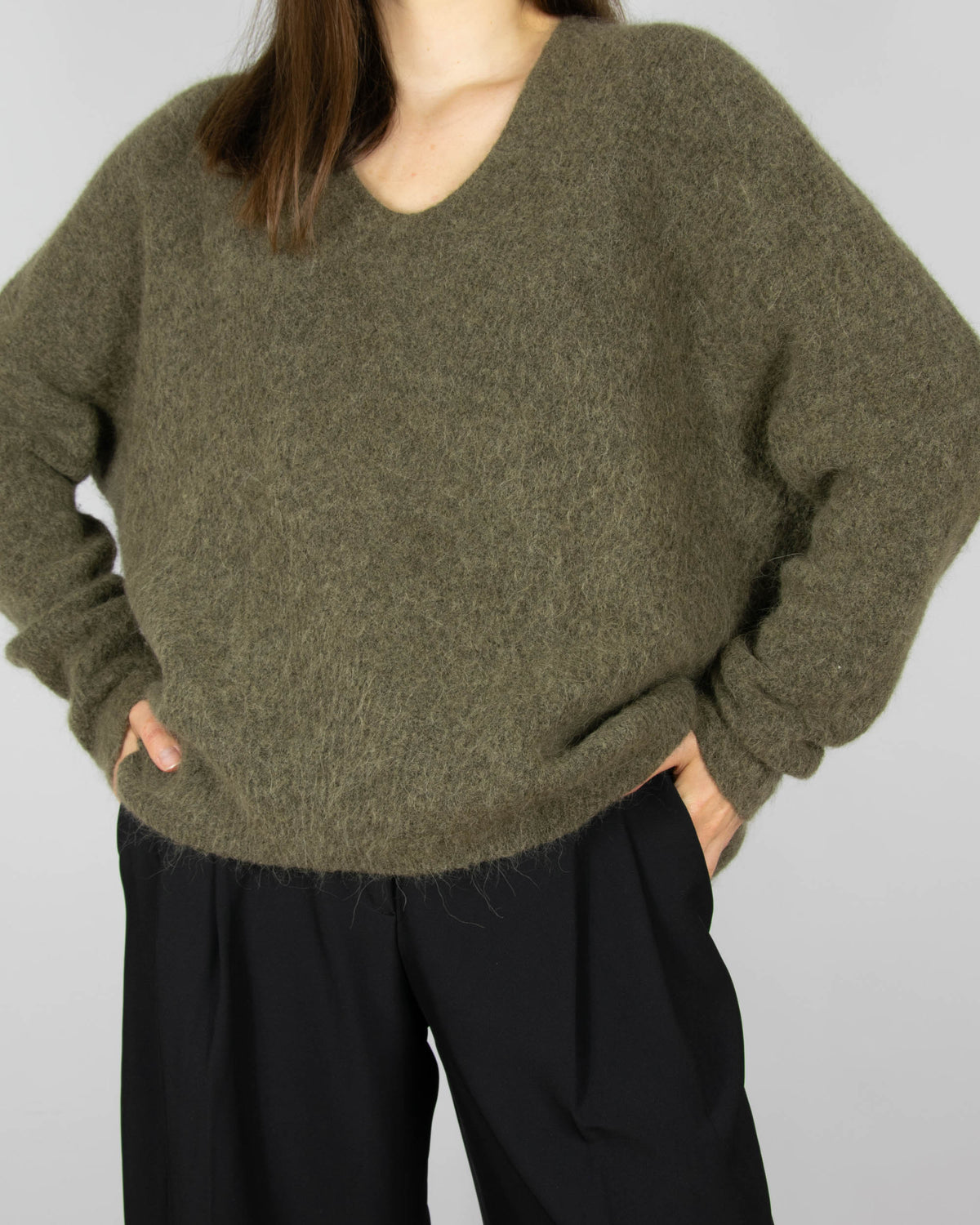 Khaki green alpaca and wool sweater by MOS MOSH