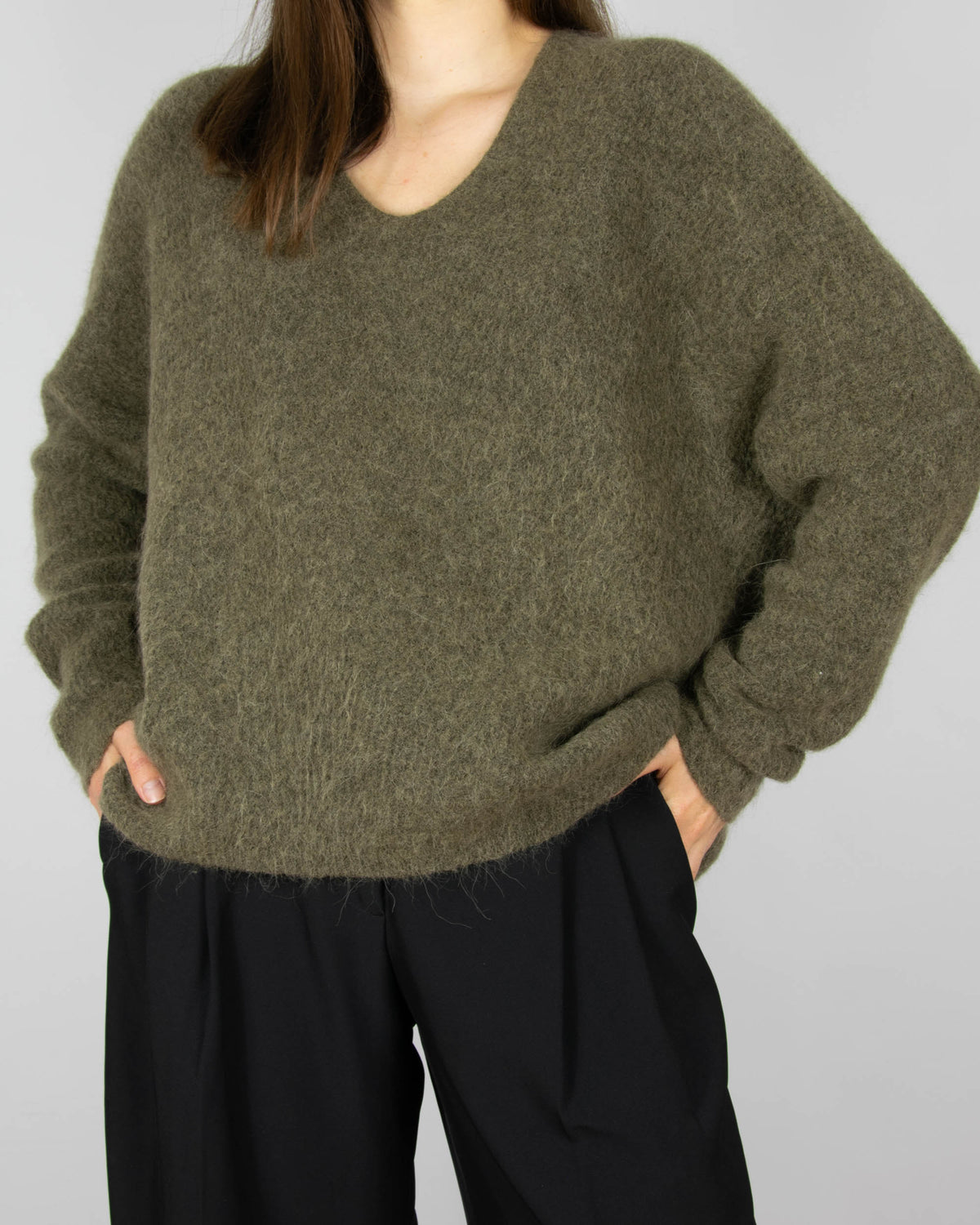 Khaki green alpaca and wool sweater by MOS MOSH