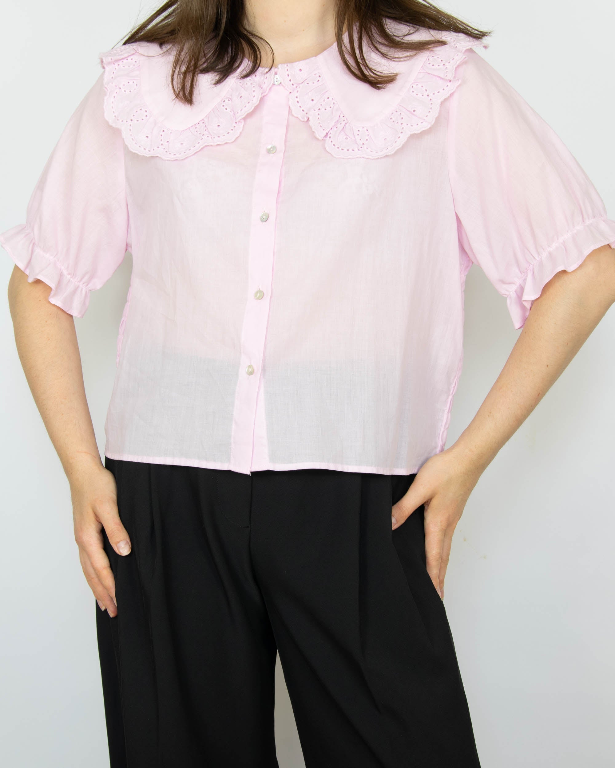 Light pink cotton shirt with a large decorative collar by Zara