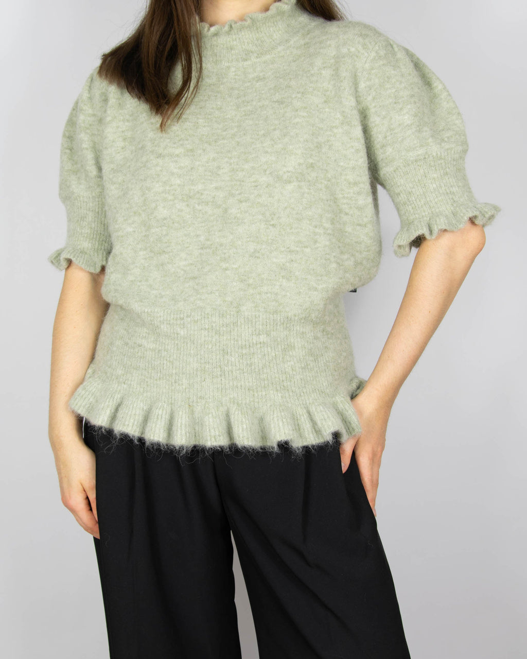 Pistachio green alpaca and merino wool sweater by Ella & Il