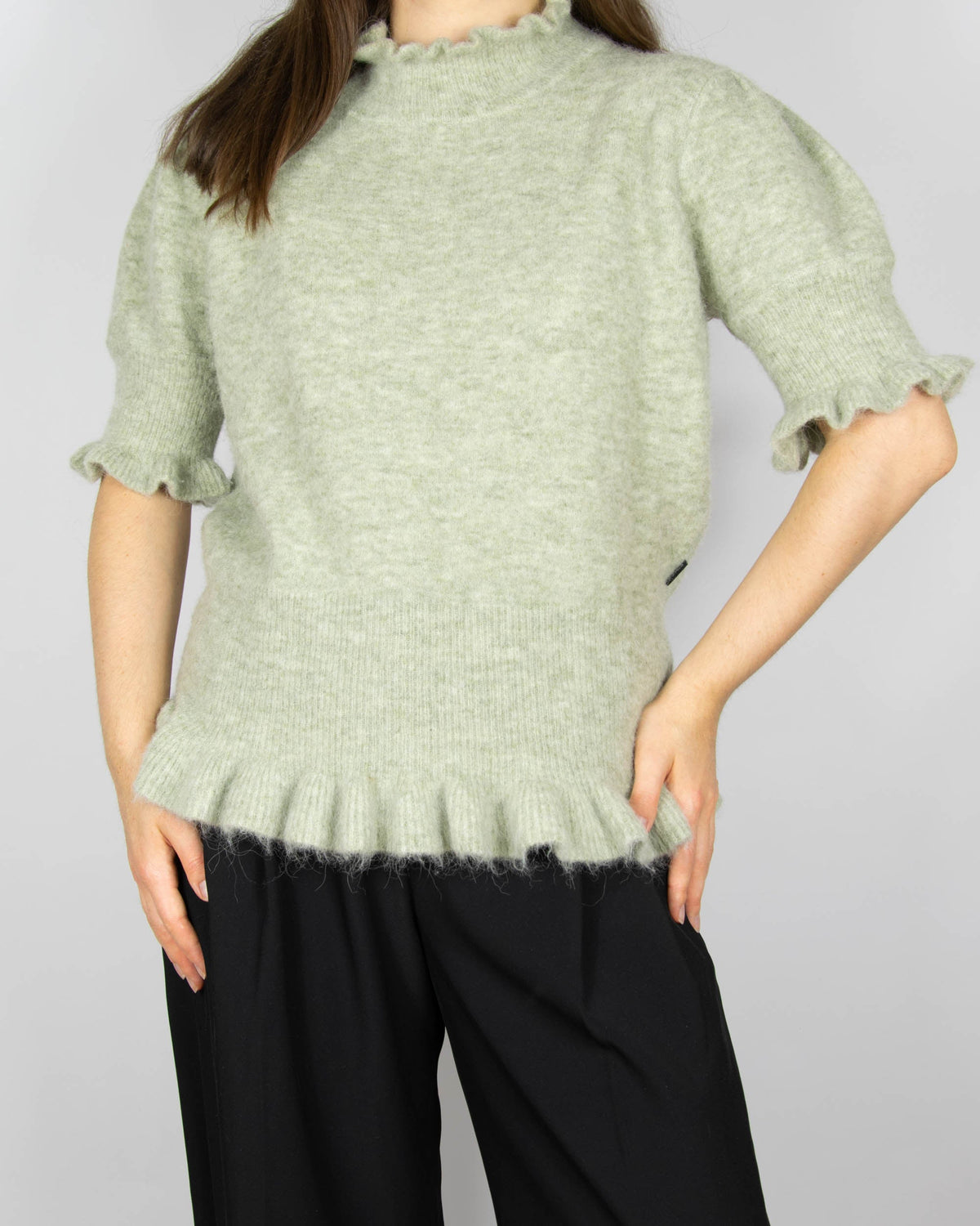 Pistachio green alpaca and merino wool sweater by Ella & Il