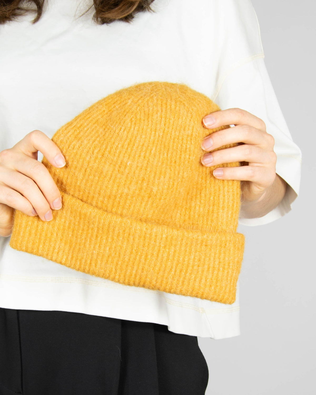 Honey-coloured alpaca and wool hat by Samsøe Samsøe.
