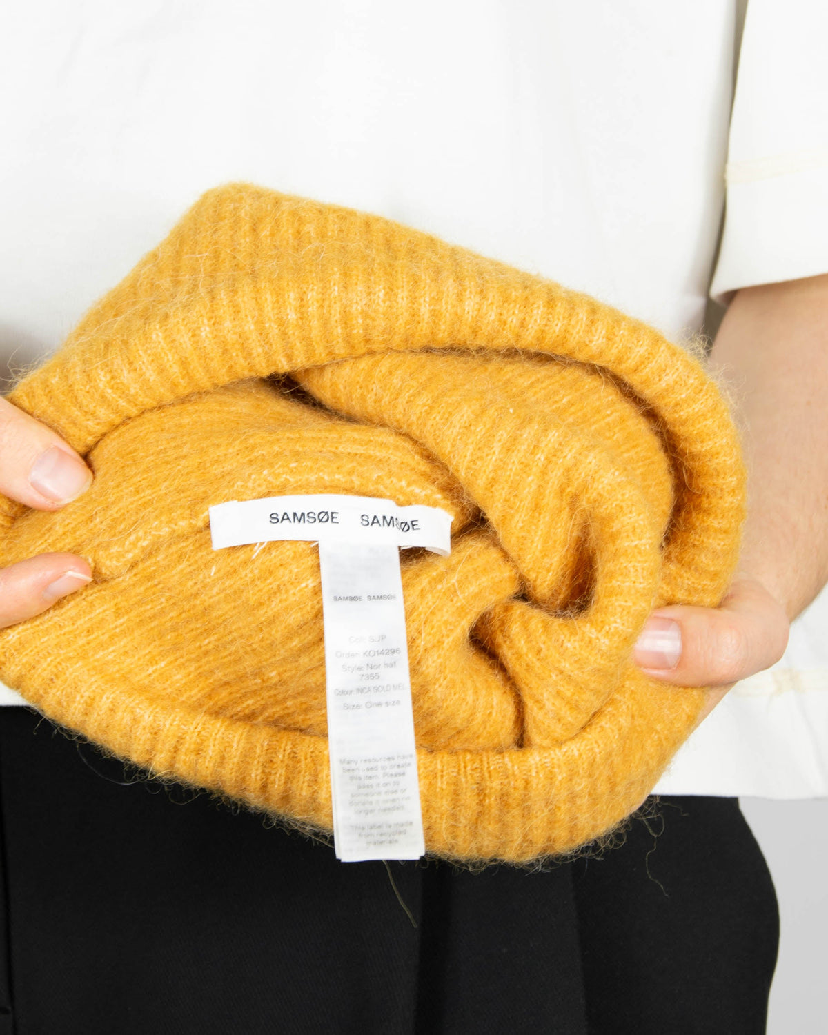 Honey-coloured alpaca and wool hat by Samsøe Samsøe.