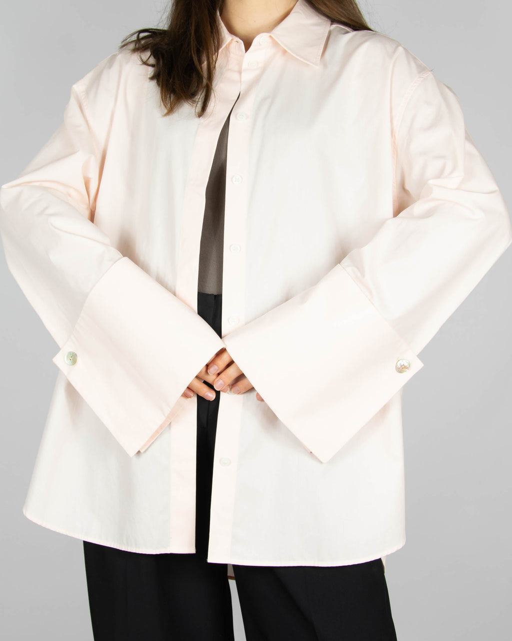 Powder pink oversized cotton shirt by H&amp;M Premium.
