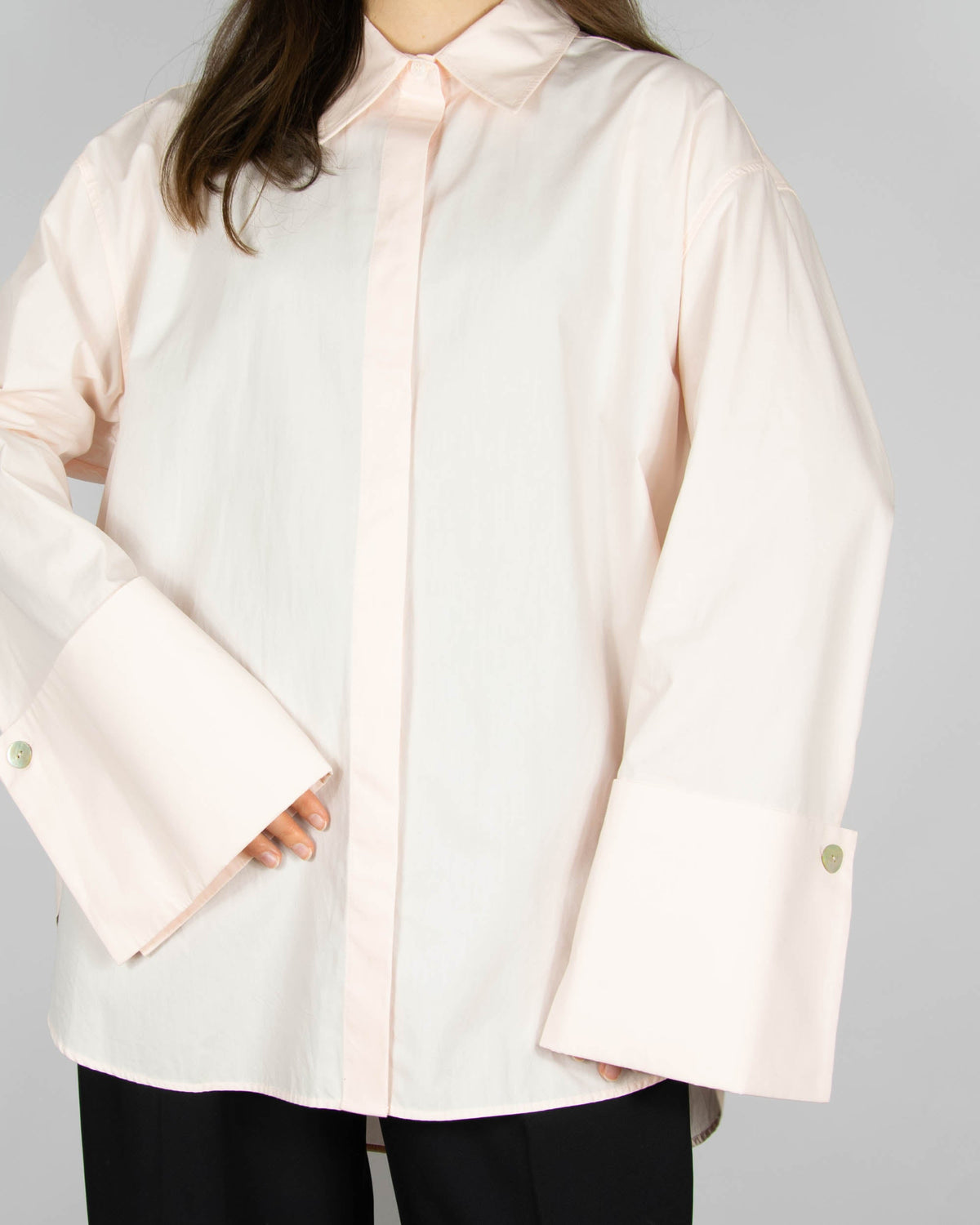 Powder pink oversized cotton shirt by H&amp;M Premium.