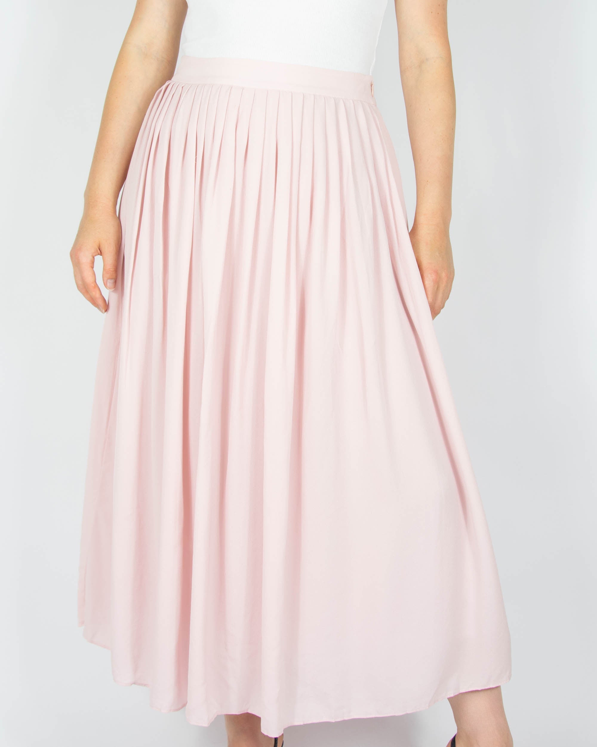 Powder pink pleated silk skirt by Anine Bing