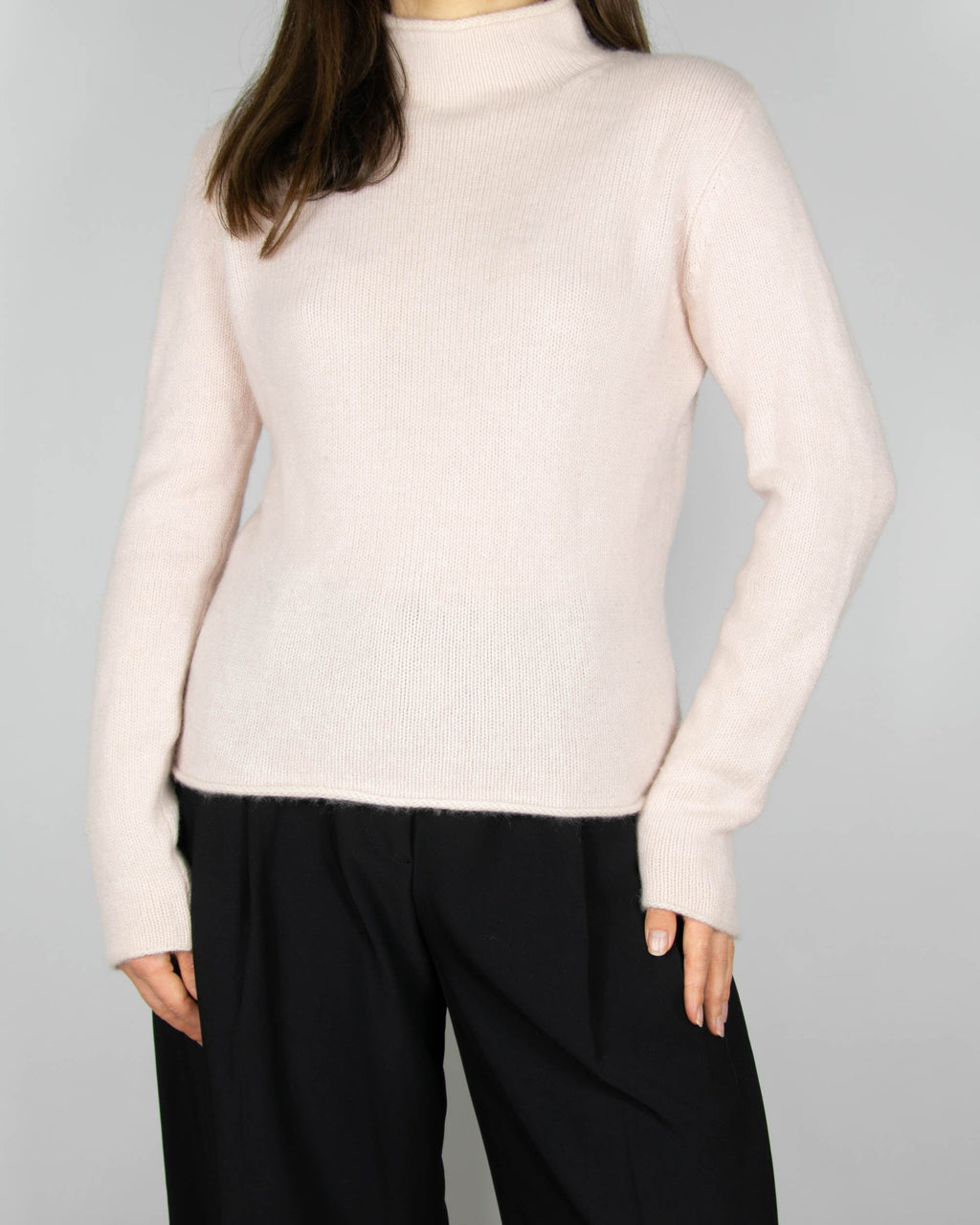 Powder pink chunky cashmere sweater by Henderson Cashmere
