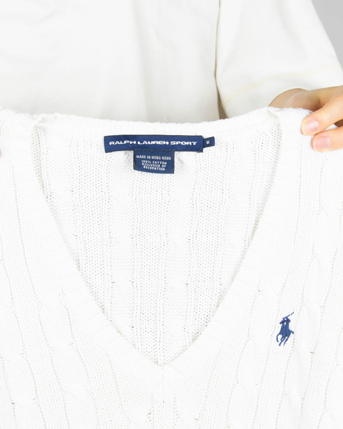 White cable-knit cotton sweater by Ralph Lauren