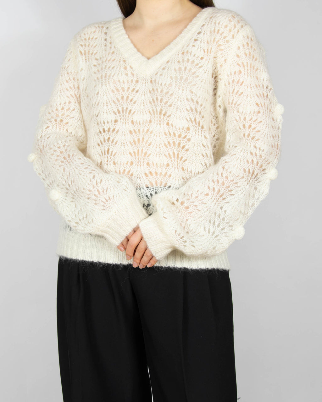Cream open-knit kid mohair sweater by BELLAS HUS