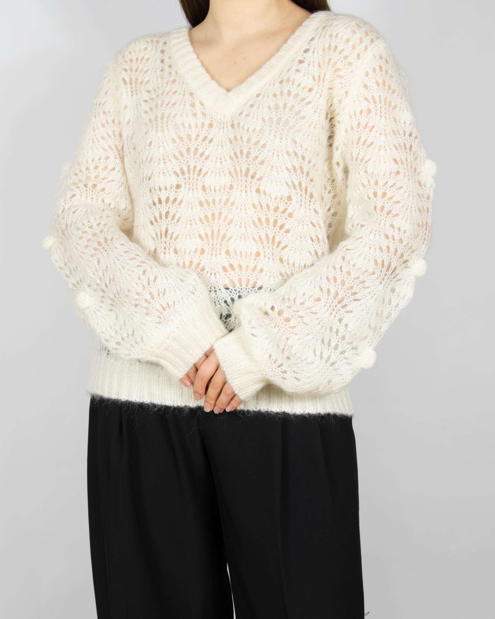 Cream open-knit kid mohair sweater by BELLAS HUS