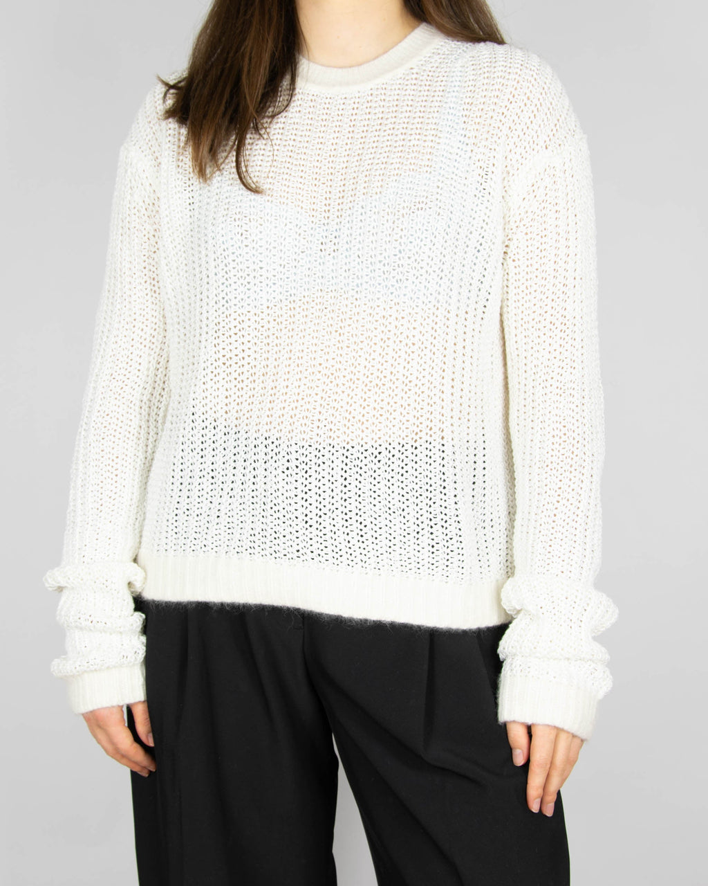 White linen and angora sweater by premium brand Acne Studios.
