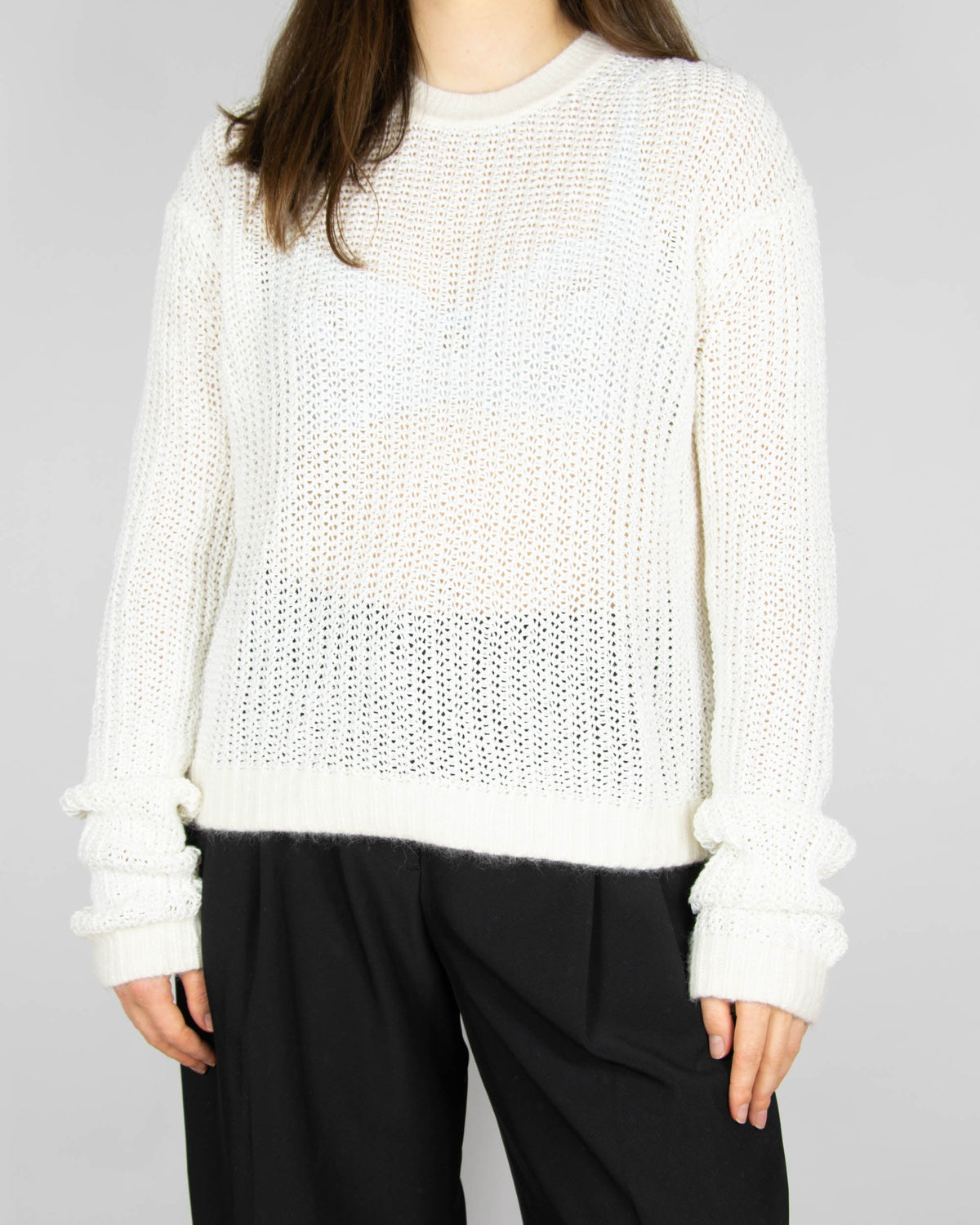 White linen and angora sweater by premium brand Acne Studios.