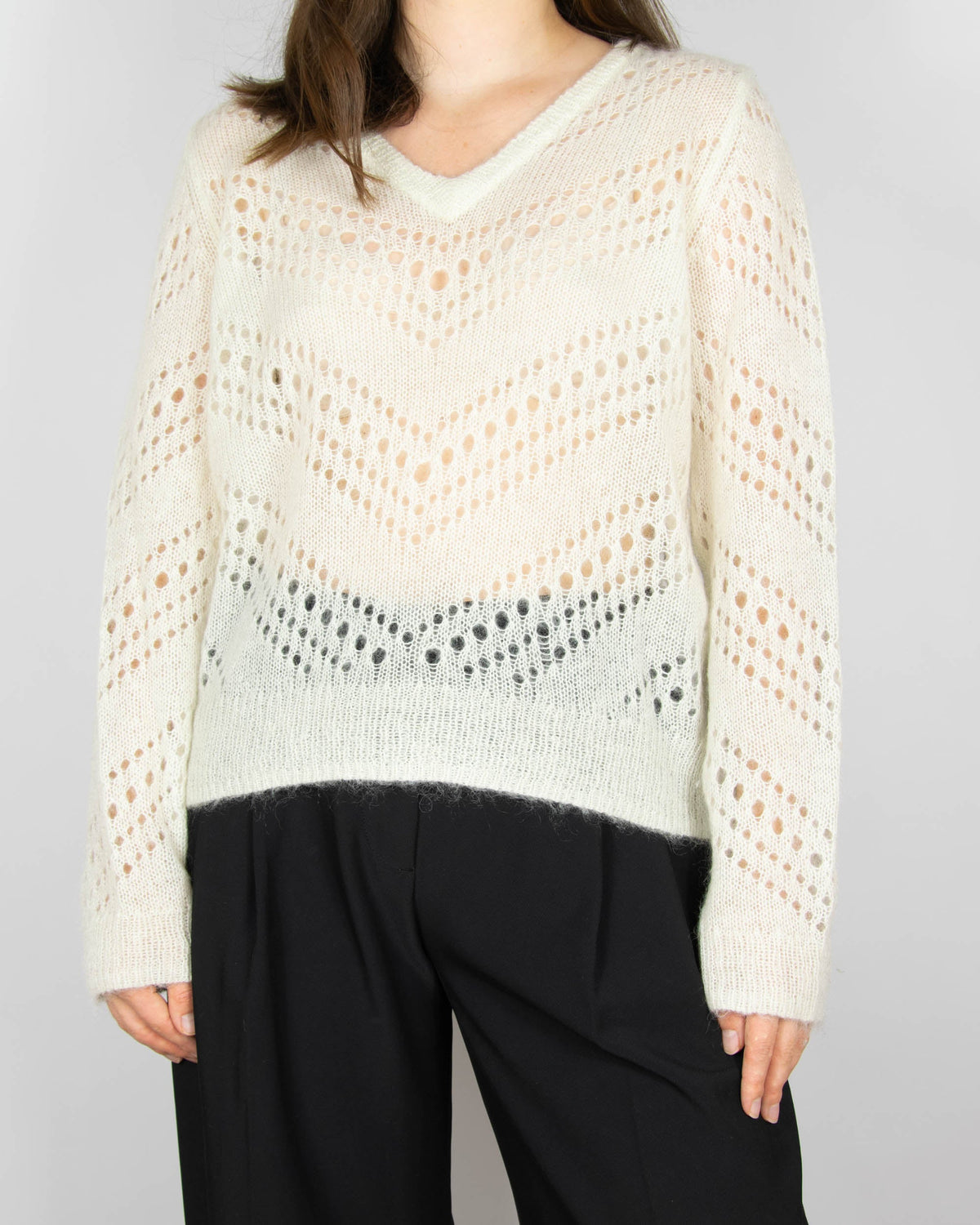 Cream mohair and wool openwork sweater by Stella Nova