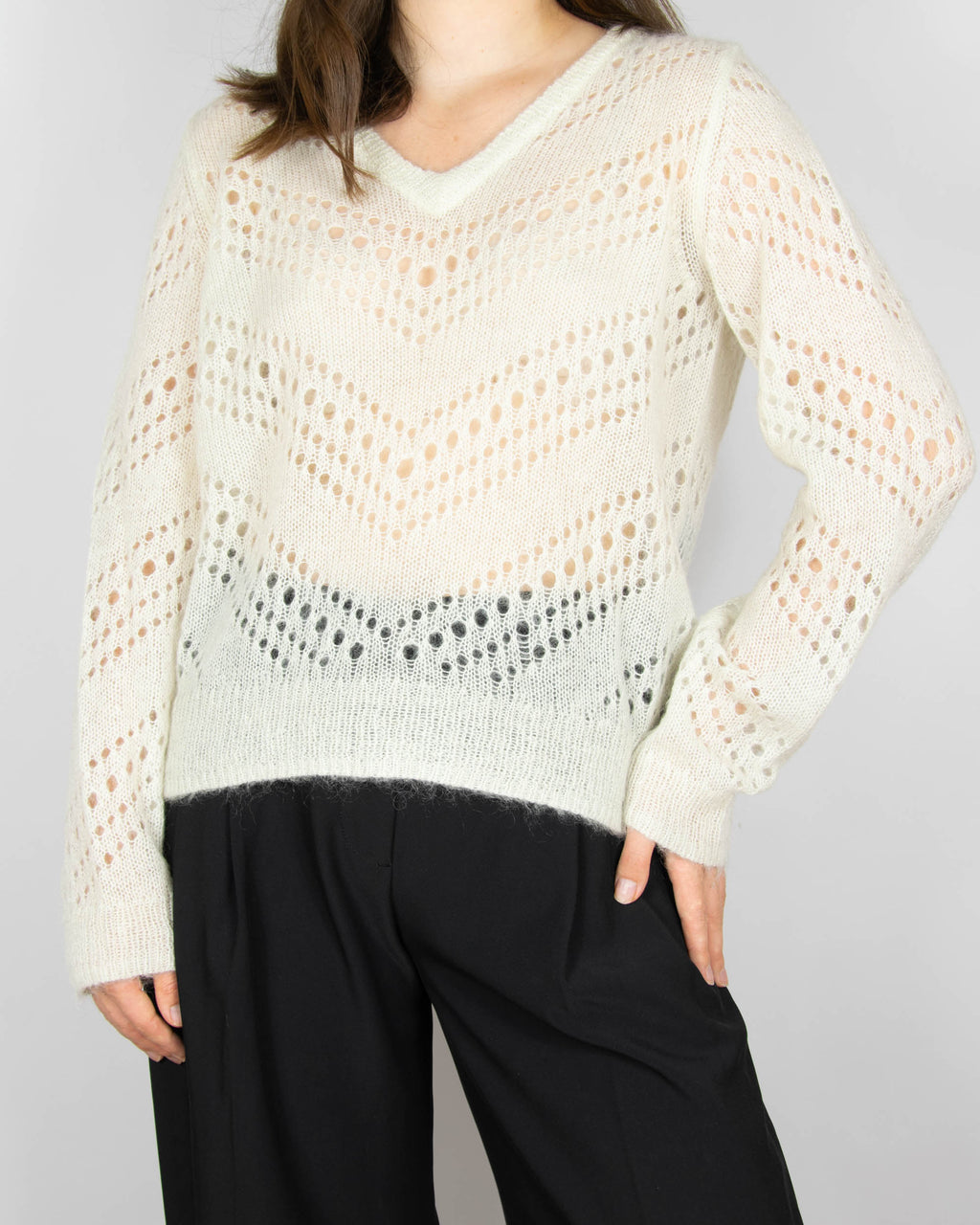 Cream mohair and wool openwork sweater by Stella Nova