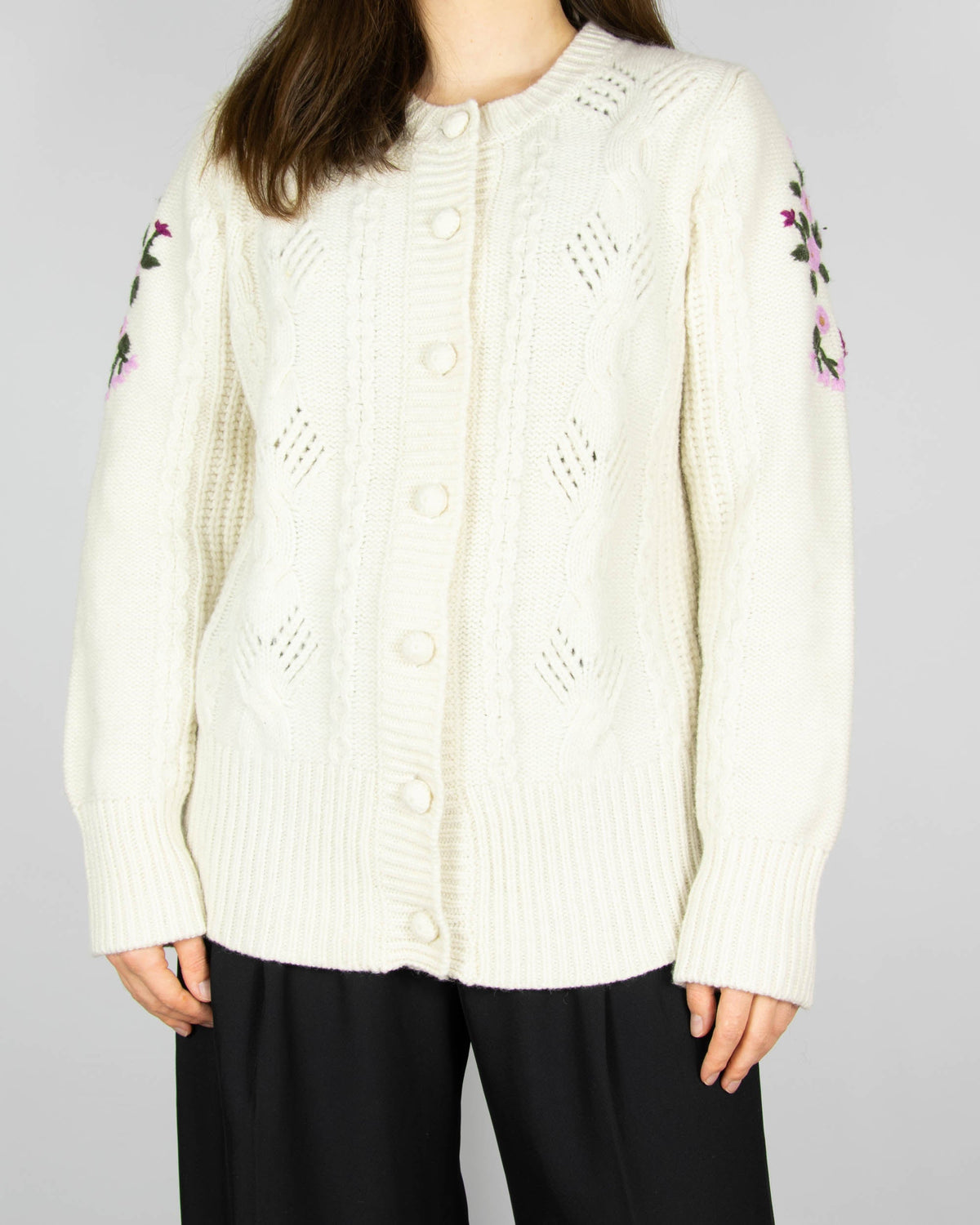 Cream embroidered lambswool cardigan by Jean Paul