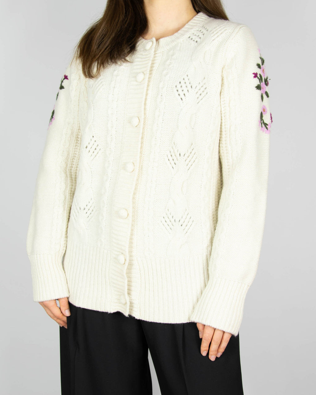 Cream embroidered lambswool cardigan by Jean Paul