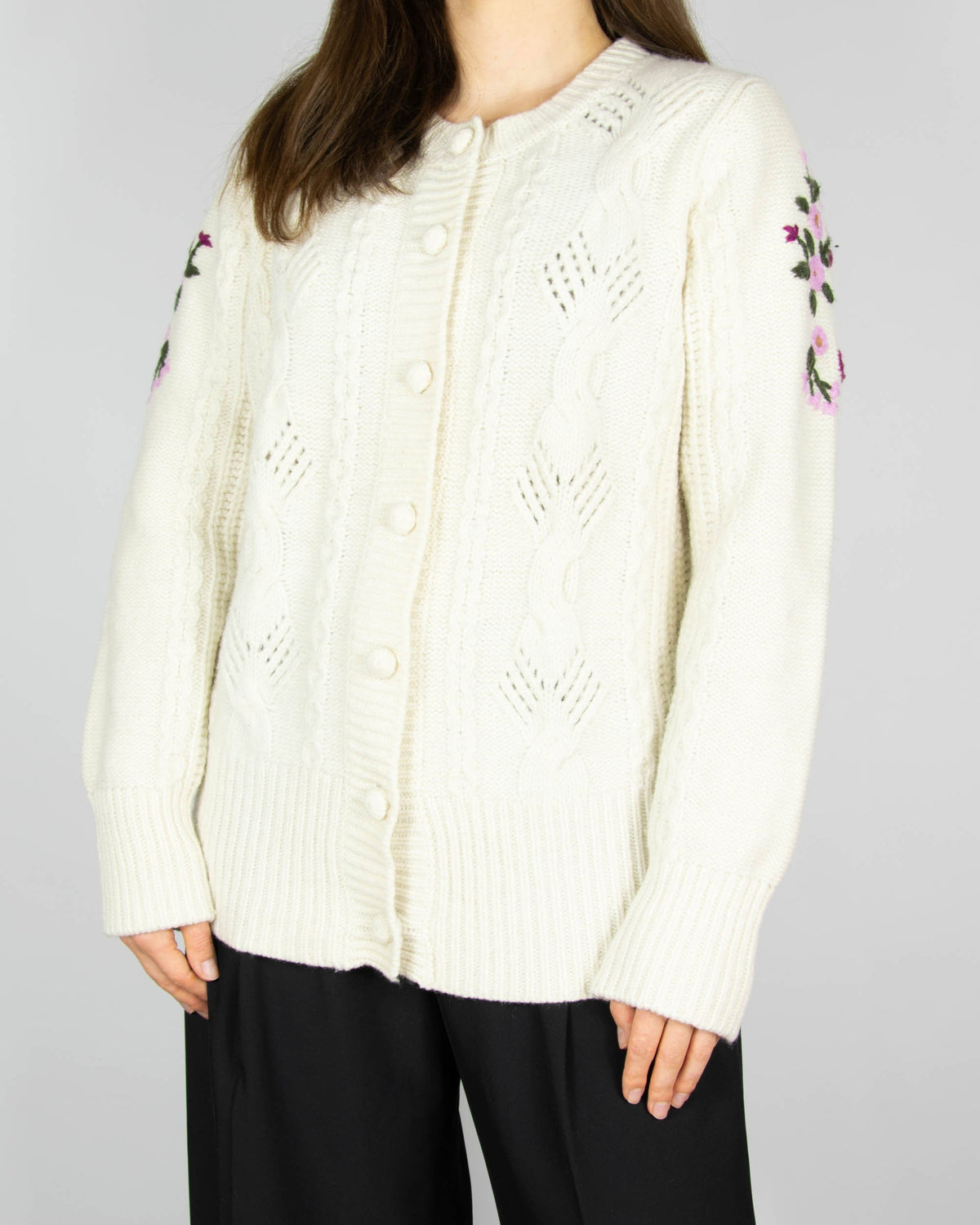 Cream embroidered lambswool cardigan by Jean Paul