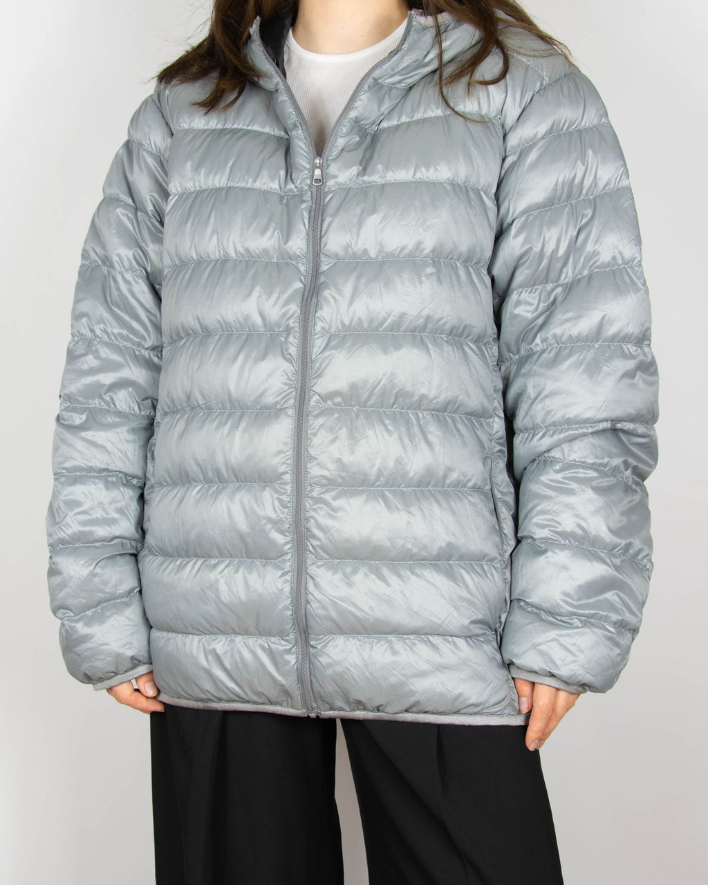 Light grey silver lightweight down jacket by Uniqlo