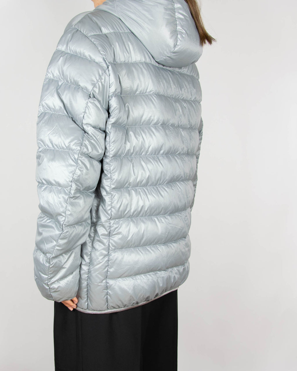 Light grey silver lightweight down jacket by Uniqlo