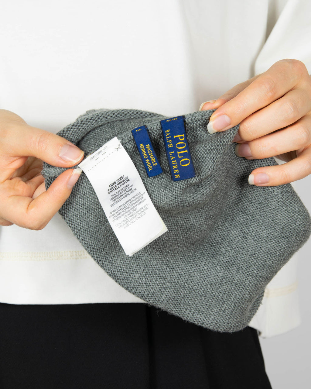 Grey merino wool hat by Ralph Lauren