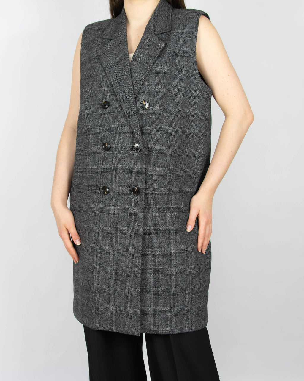 Dark grey double-breasted vest by Scandinavian brand JUST FEMALE