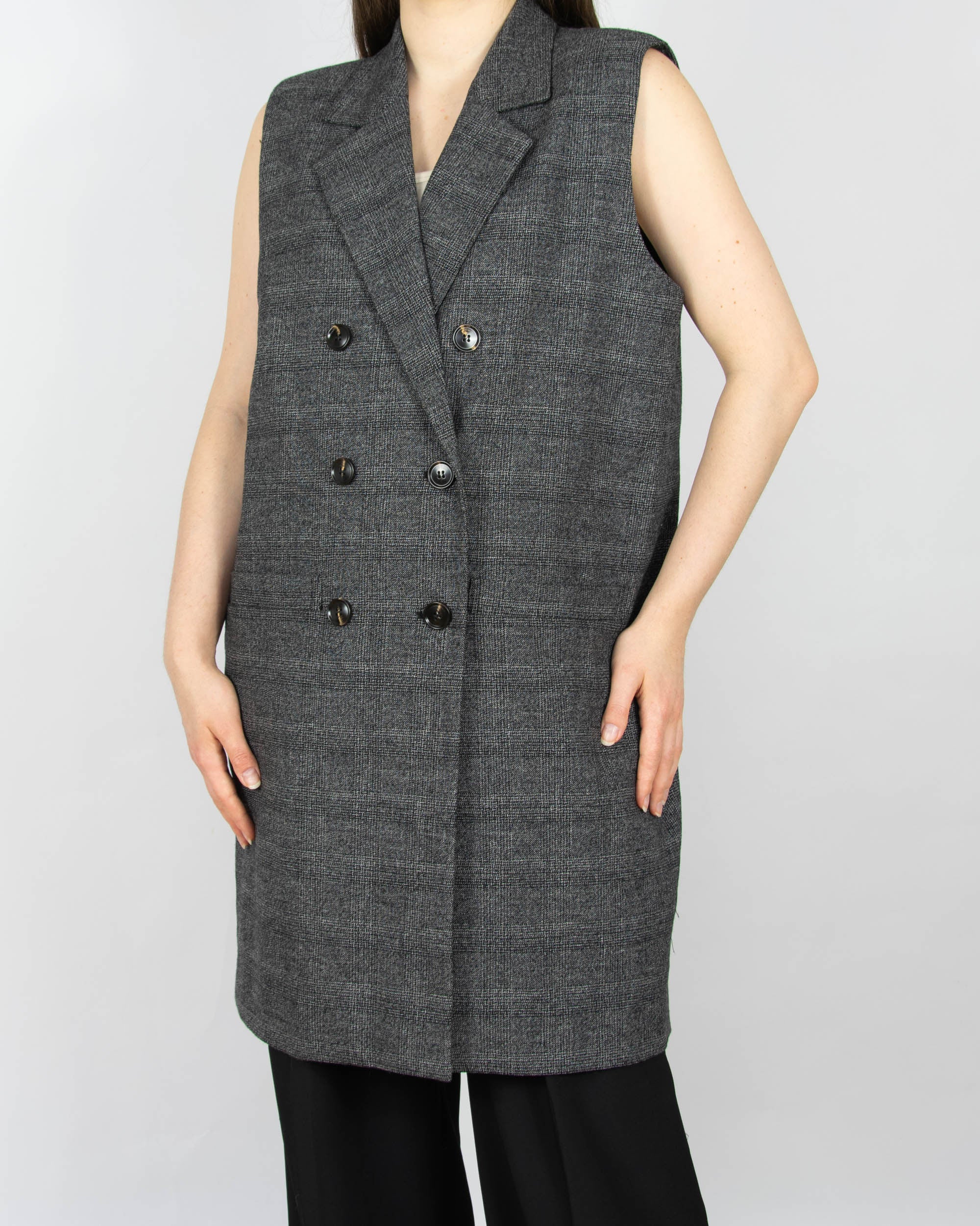 Dark grey double-breasted vest by Scandinavian brand JUST FEMALE