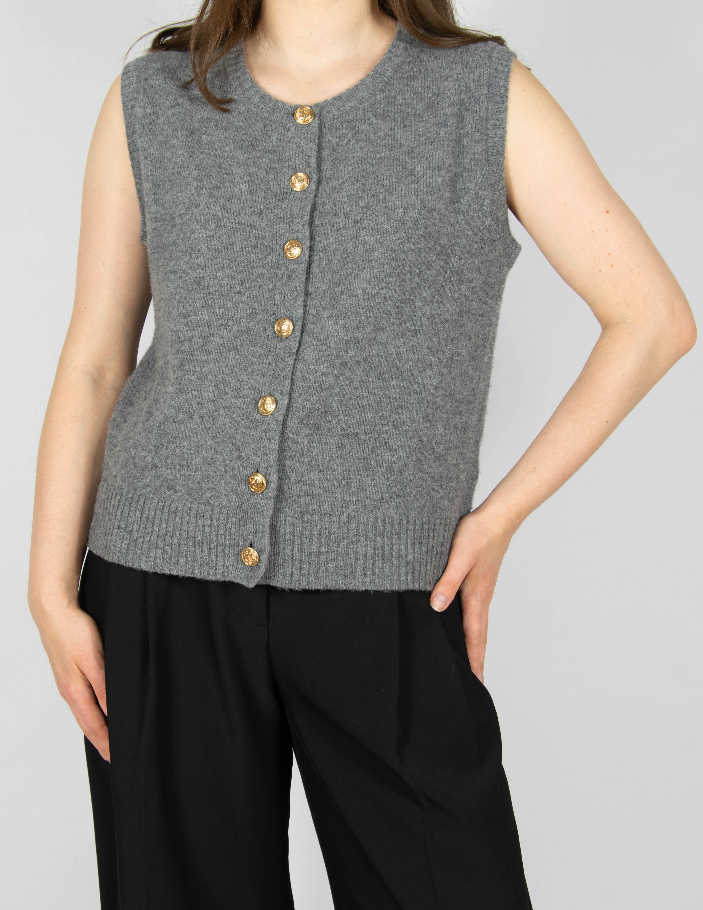 Grey wool vest with decorative gold-tone buttons by Zara