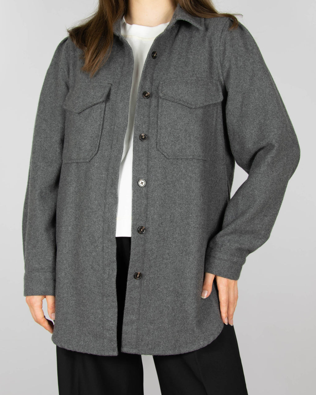 Grey wool-blend shirt jacket by OBJECT
