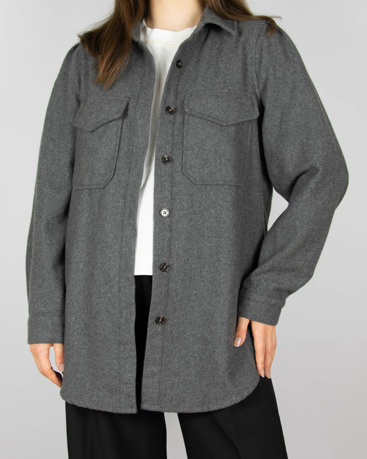 Grey wool-blend shirt jacket by OBJECT