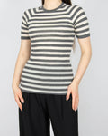 Cream and grey striped merino wool and Tencel top by Scandinavian brand Pierre Robert