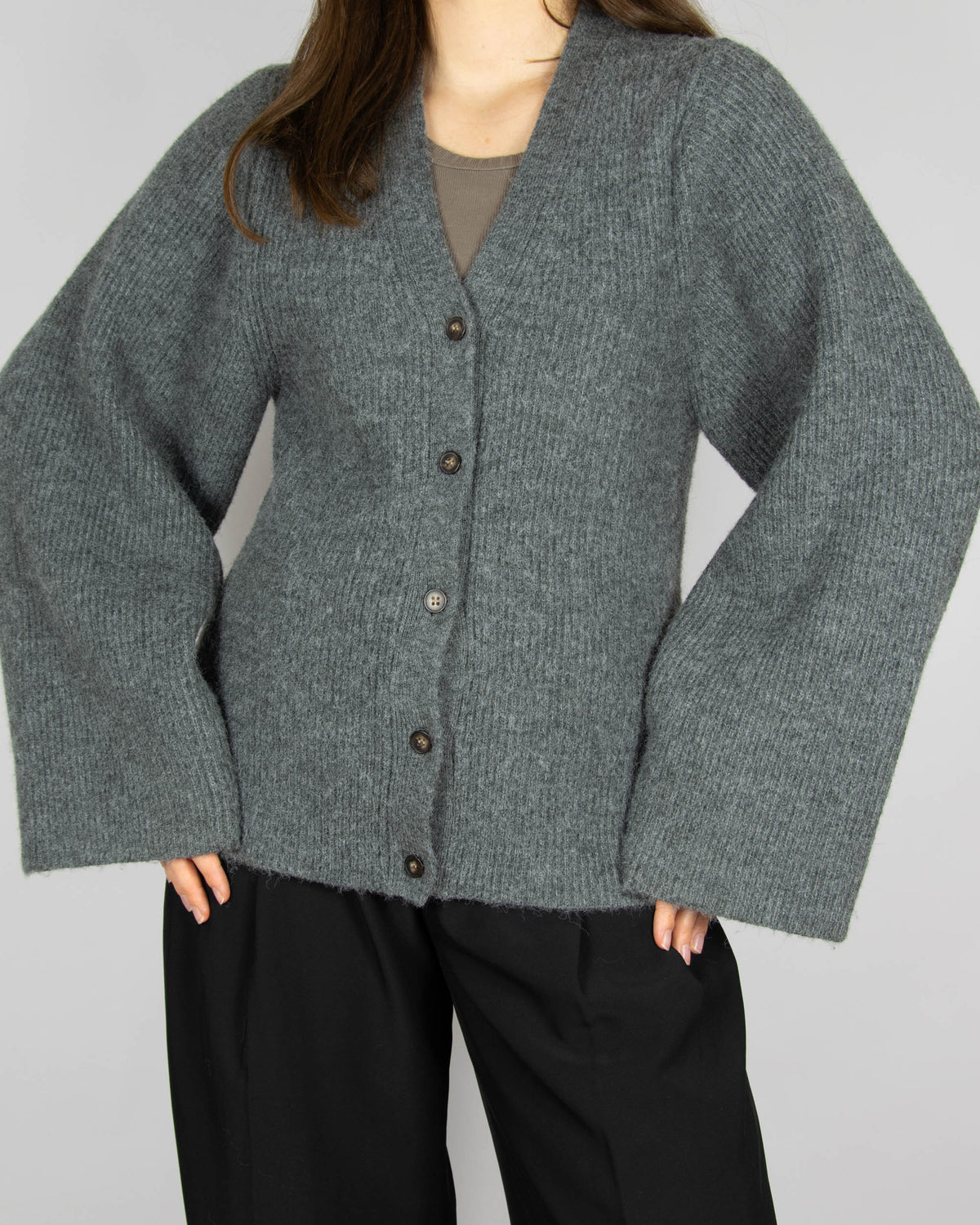 Grey cotton and wool cardigan by Danish brand BOII Studios.