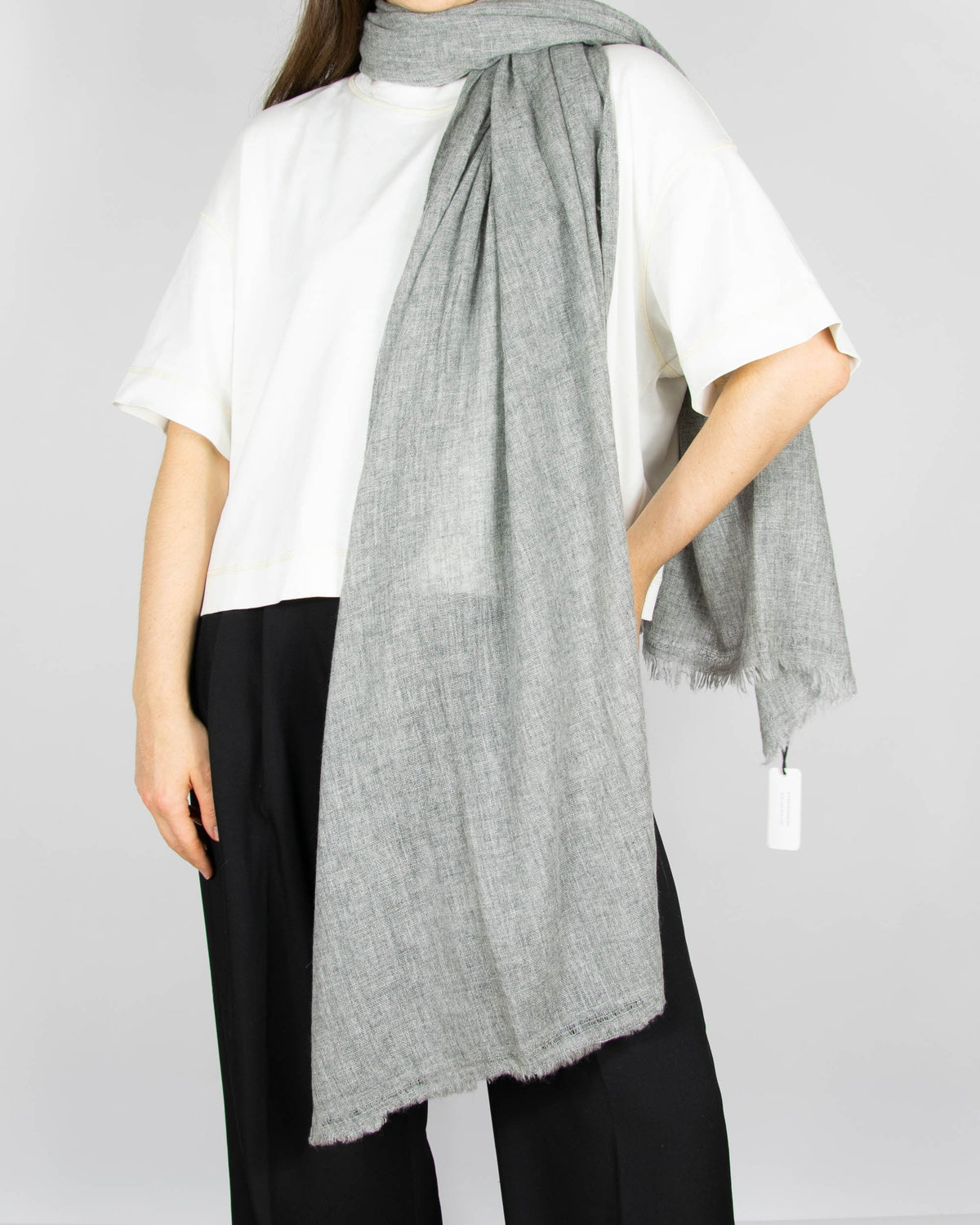 Thin grey merino wool and cashmere scarf by MSH