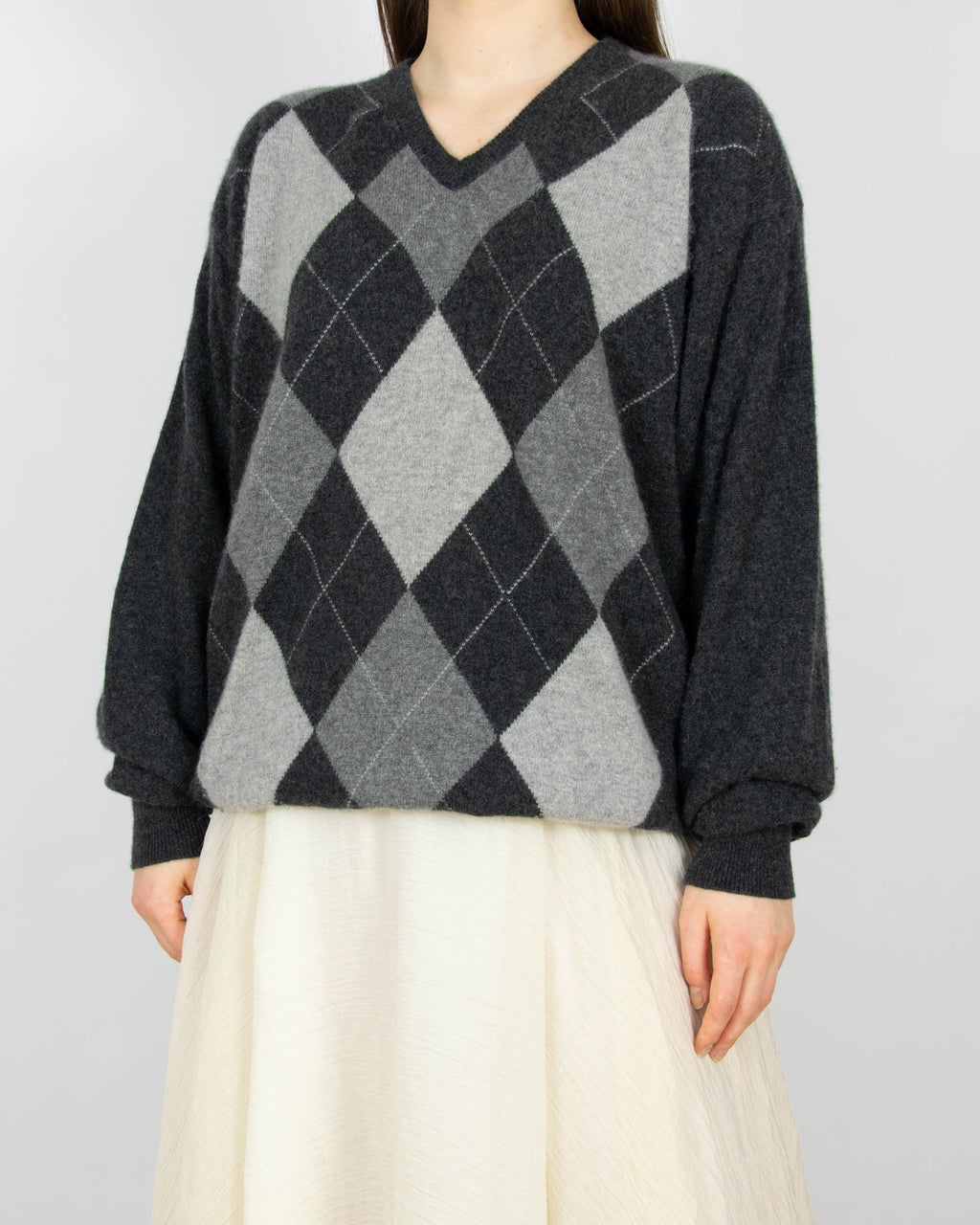 Grey argyle cashmere sweater by Royal Cashmere