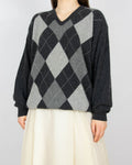 Grey argyle cashmere sweater by Royal Cashmere
