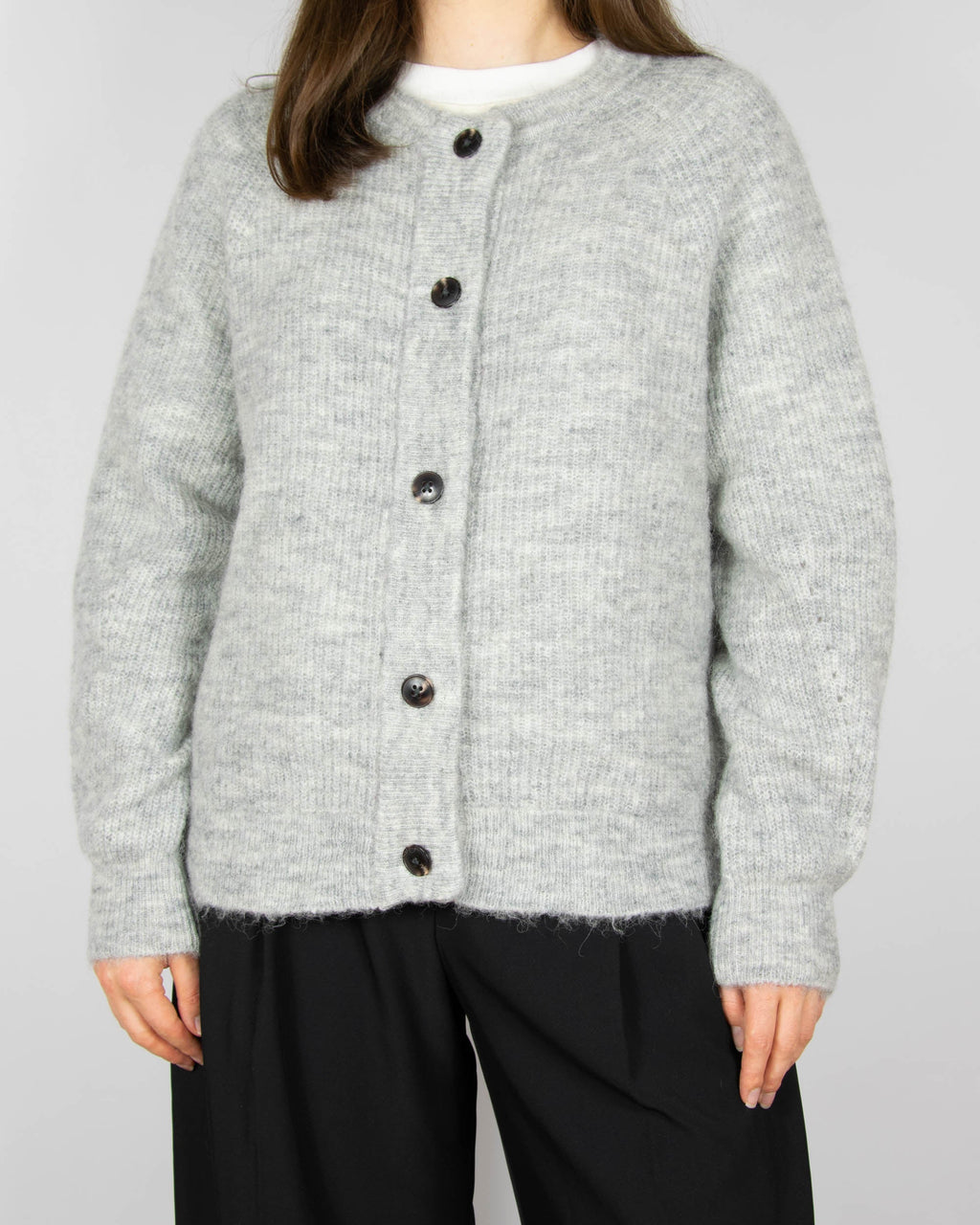 Light grey wool and alpaca cardigan by Scandinavian brand Selected.