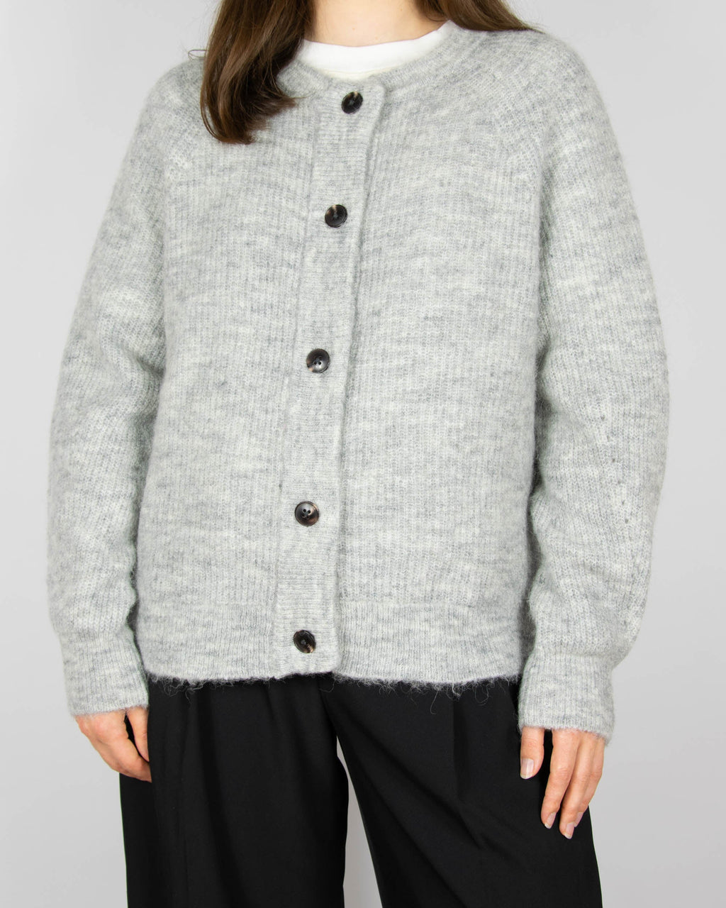 Light grey wool and alpaca cardigan by Scandinavian brand Selected.