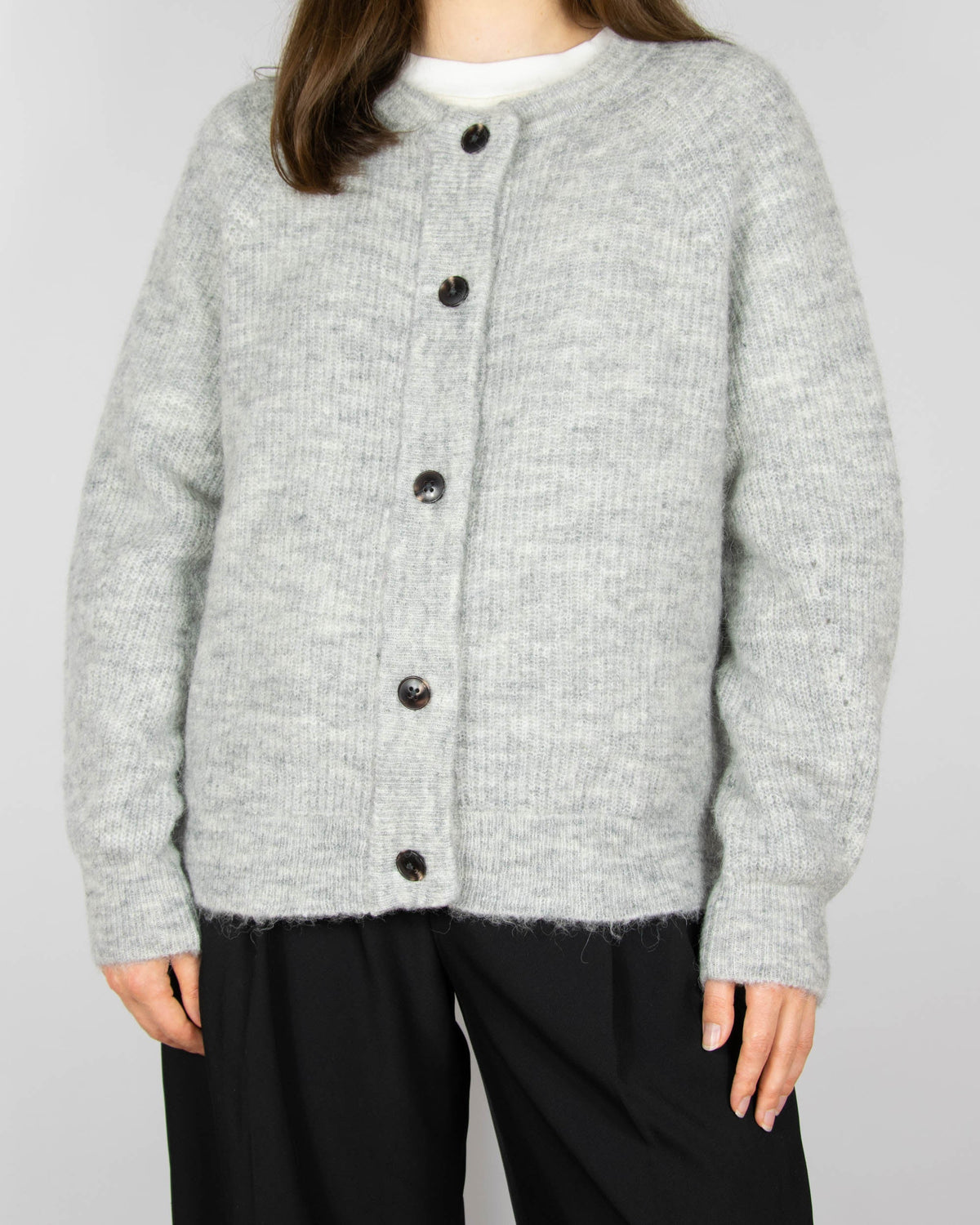 Light grey wool and alpaca cardigan by Scandinavian brand Selected.